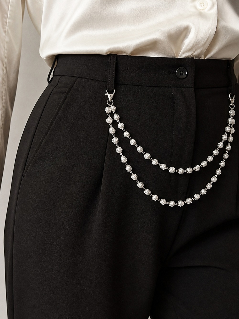 Silver Tone Double Chain Waist Necklace